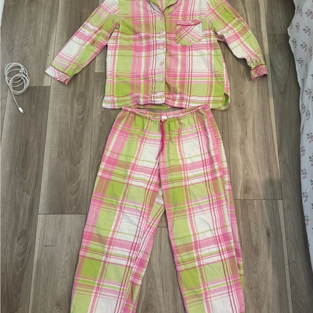 Victoria's Secret Kids Plaid Pajama Set - Pink and Green